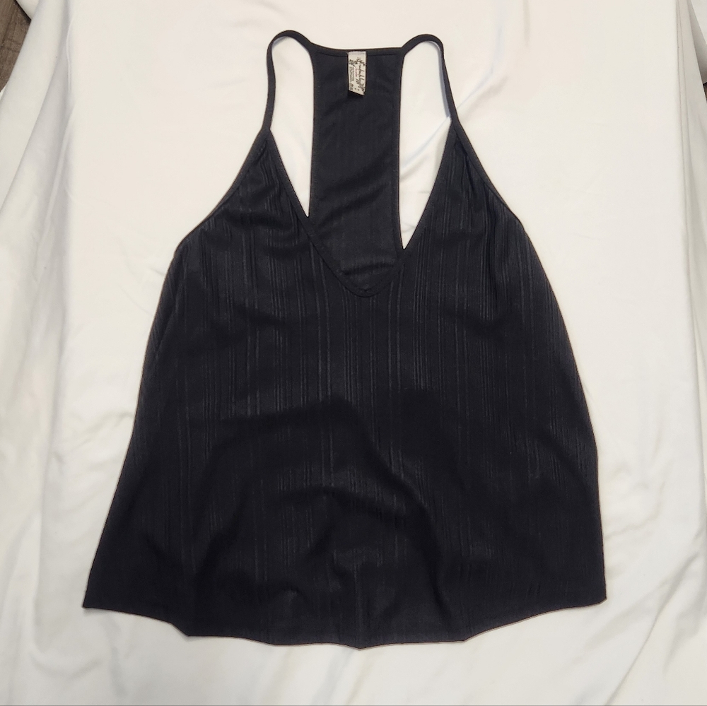 Free People Long Beach Ribbed Swing Tank in Black XS